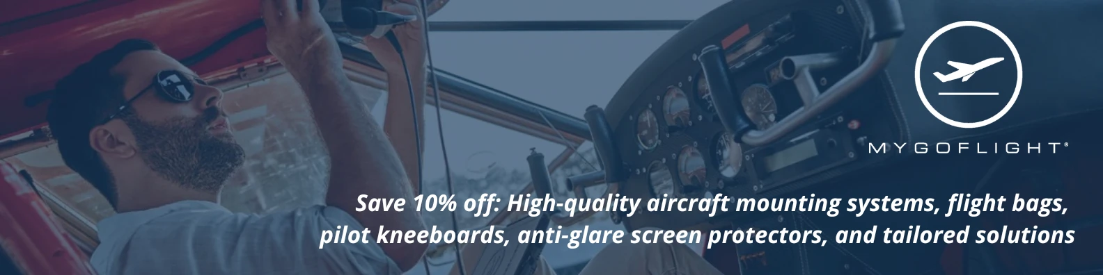 MyGoFlight — save 10% on aircraft mounting systems, flight bags, kneeboards & more