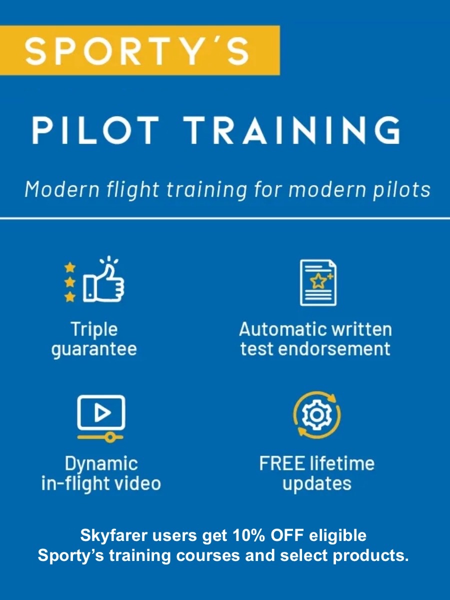 Sporty's Pilot Training — Skyfarer users get 10% off eligible training courses and select products